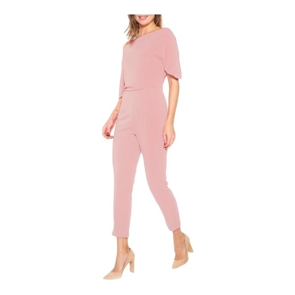 Alexia ADMOR Draped One-Shoulder Jumpsuit on pink blush - Picture 1 of 16